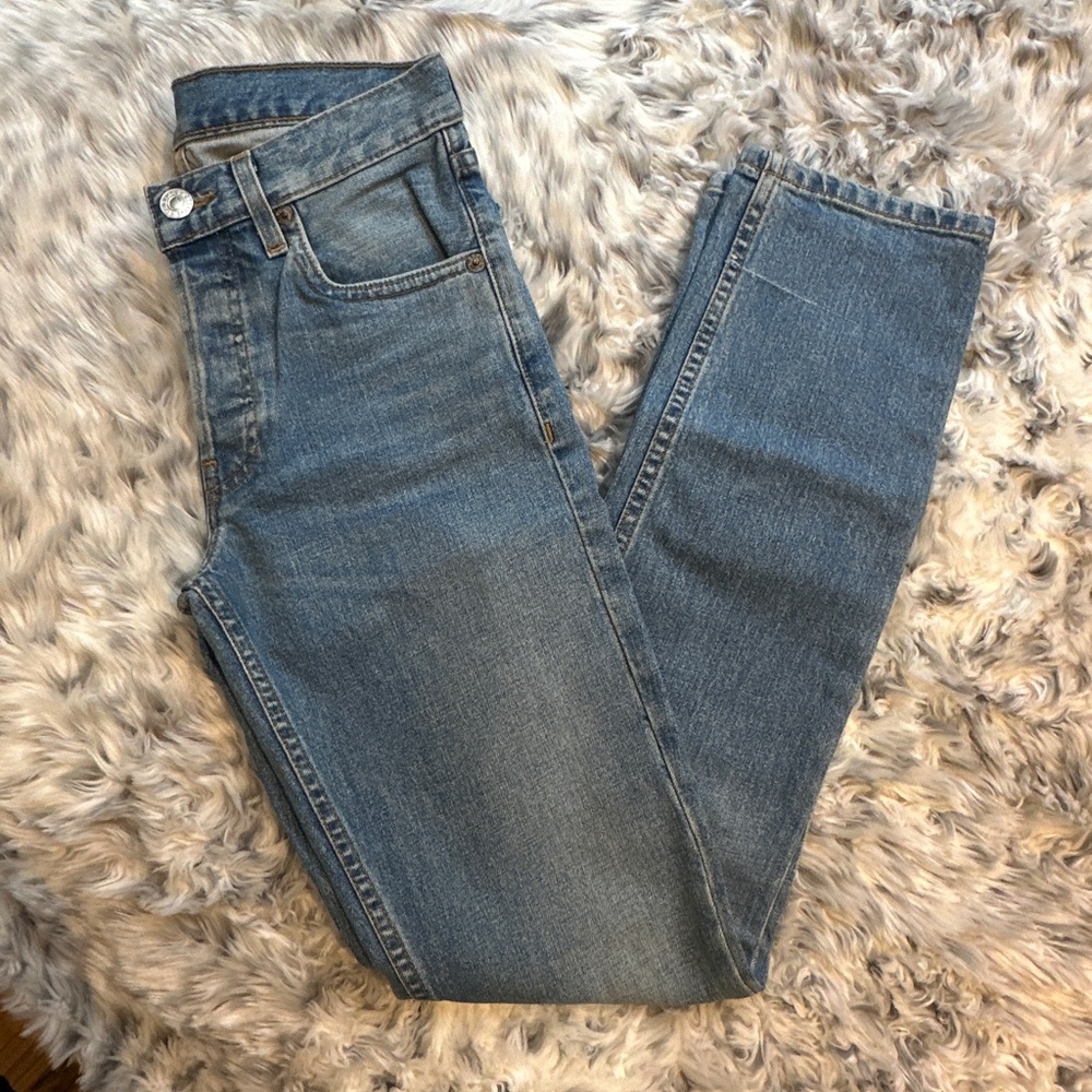 ReDone Light Blue Straight Leg Jeans Distressed Denim size 24 XS NWOT tailored - Picture 2 of 10
